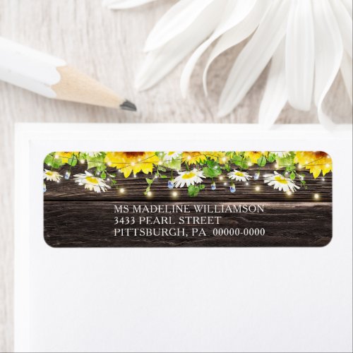 Rustic Sunflower String Lights on Wood Label