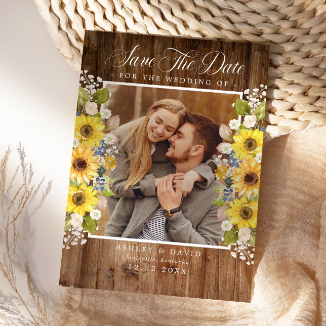 Rustic Sunflower String Lights Photo Save The Date (Creator Uploaded)