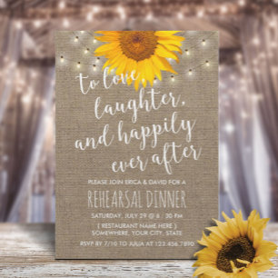 Rustic Sunflower String Lights Rehearsal Dinner Invitation