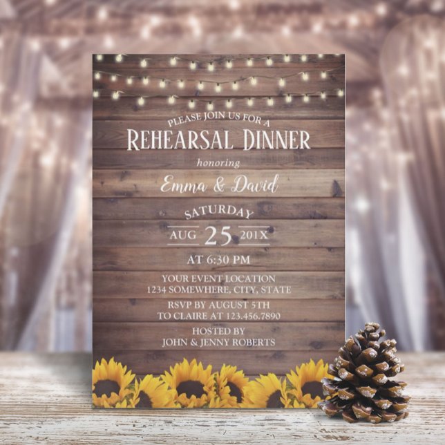 Rustic Sunflower & String Lights Rehearsal Dinner Invitation (Creator Uploaded)