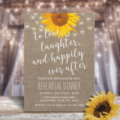 Rustic Sunflower String Lights Rehearsal Dinner Invitation