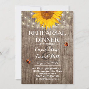 Rustic Sunflower & String Lights Rehearsal Dinner Invitation