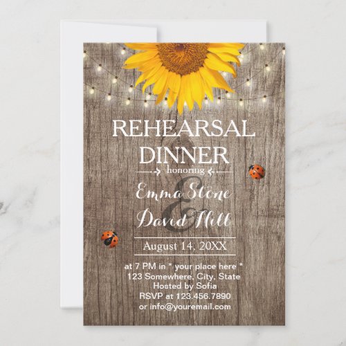 Rustic Sunflower  String Lights Rehearsal Dinner Invitation