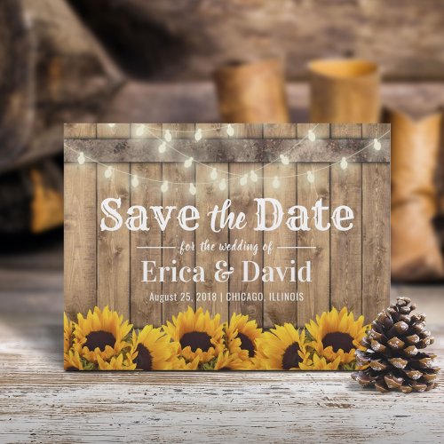 Rustic Sunflower  String Lights Save the Date Announcement Postcard