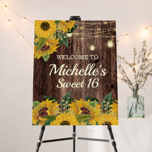 Rustic Sunflower String Lights Sweet 16 Name Foam Board