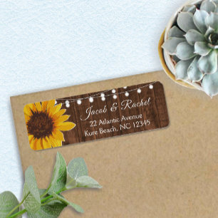 Rustic Sunflower String Lights Wedding Address Label