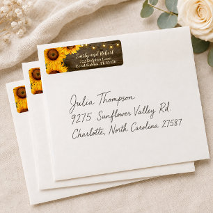 Rustic Sunflower String Lights Wedding Address Label