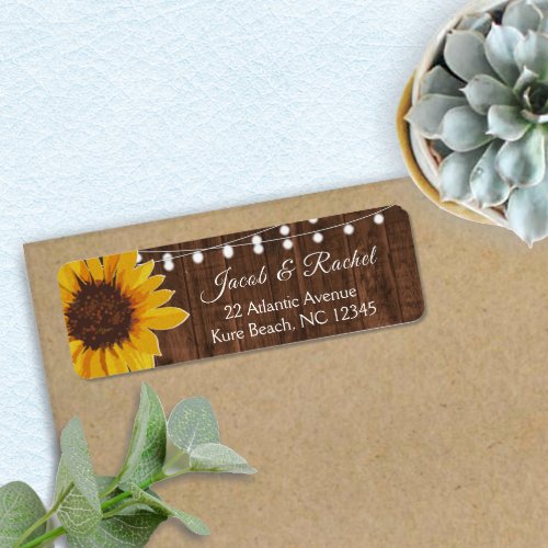Rustic Sunflower String Lights Wedding Address Label