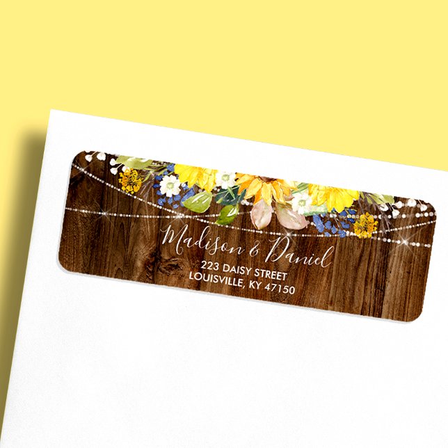 Rustic Sunflower String Lights Wedding Address Label (Creator Uploaded)