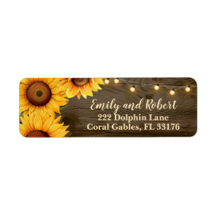 Rustic Sunflower String Lights Wedding Address Label