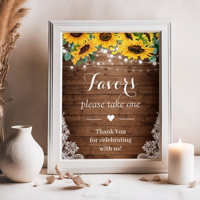 Rustic Sunflower String Lights Wedding Favors Sign (Creator Uploaded)