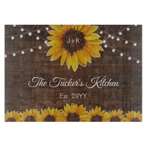 Rustic Sunflower String Lights Wedding Gift Cutting Board