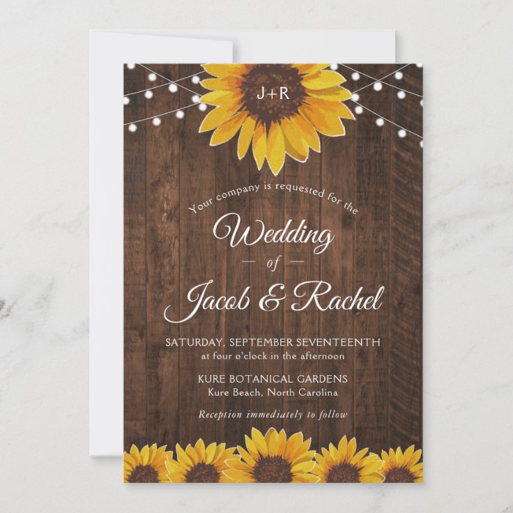 Rustic Sunflower String Lights Wedding Invitation Zazzle