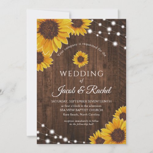 Rustic Sunflower String Lights Wedding Invitation