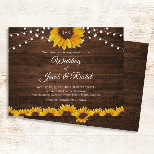 Rustic Sunflower String Lights Wedding Invitation