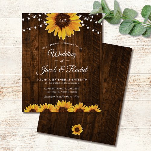 Rustic Sunflower String Lights Wedding Invitation