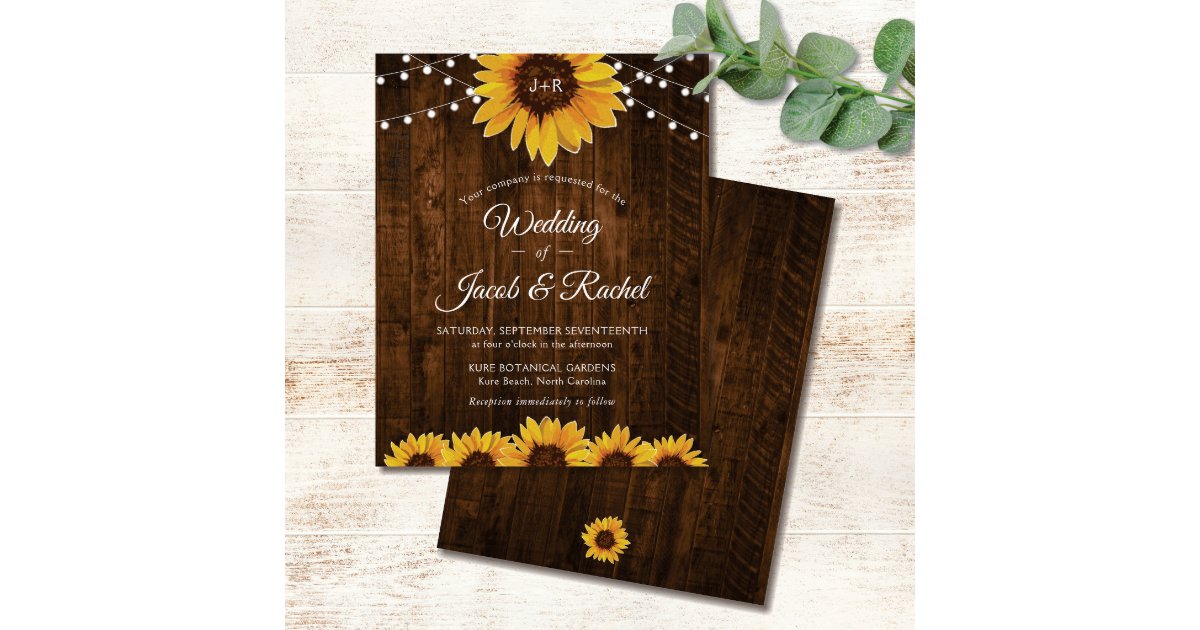 Rustic Sunflower String Lights Wedding Invitation | Zazzle