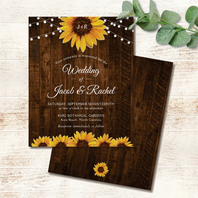 Rustic Sunflower String Lights Wedding Invitation 