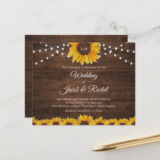 Rustic Sunflower String Lights Wedding Invitation