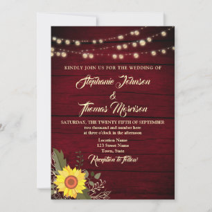 Rustic Sunflower String Lights Wedding Invitation