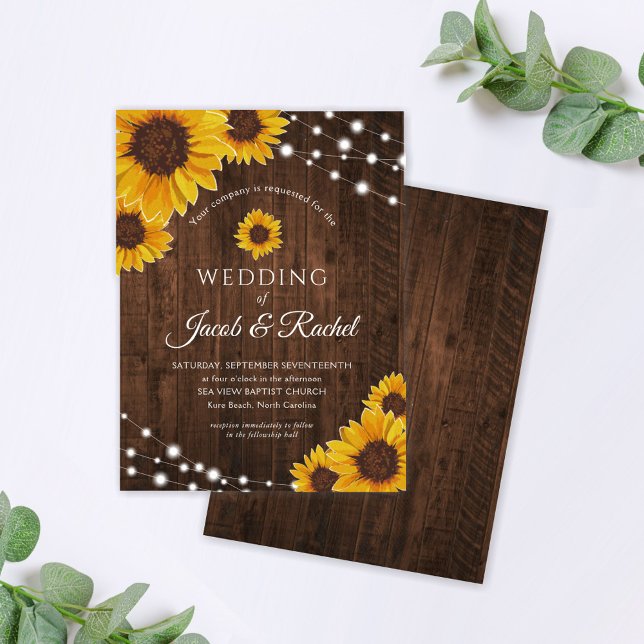 Rustic Sunflower String Lights Wedding Invitation Postcard (Creator Uploaded)