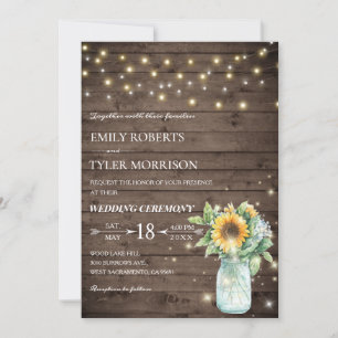 Rustic Sunflower String Lights Wedding Invite ©