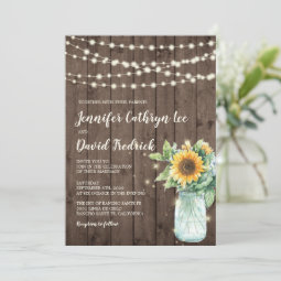 Rustic Sunflower String Lights Wedding Invite © Zazzle
