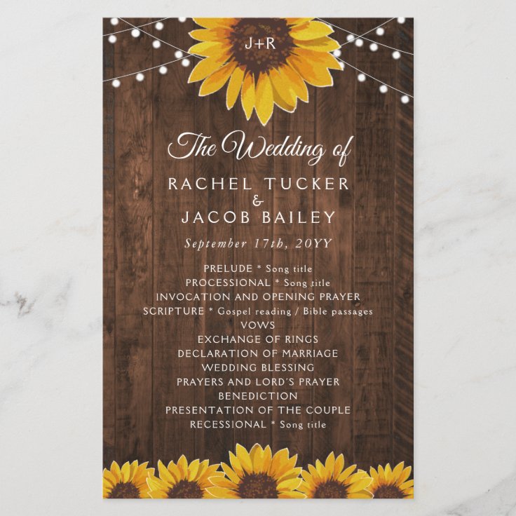 Rustic Sunflower String Lights Wedding Program Zazzle