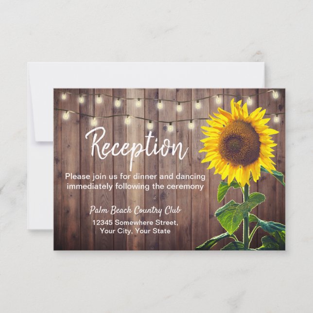 Rustic Sunflower & String Lights Wedding Reception Invitation (Front)