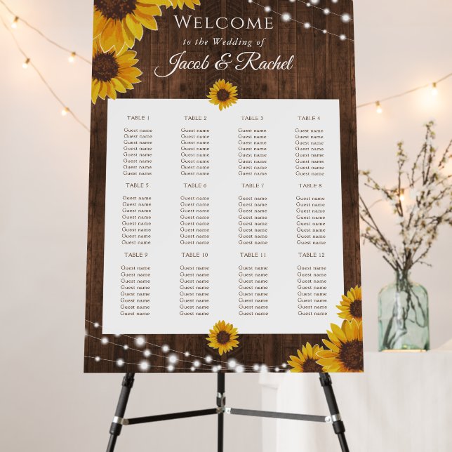 Rustic Sunflower String Lights Wedding Seating Foa Foam Board (In Situ (Stand))