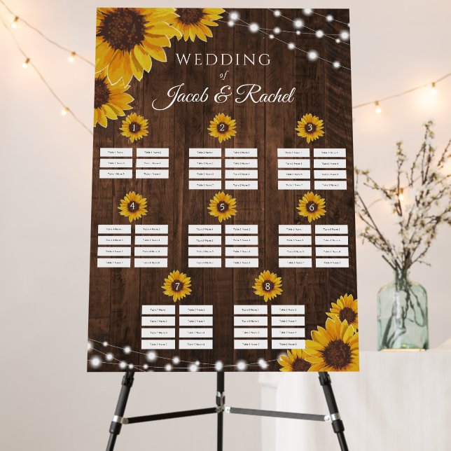 Rustic Sunflower String Lights Wedding Table Seats Foam Board (In Situ (Stand))