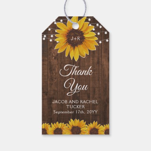 Rustic Sunflower String Lights Wedding Thank You Gift Tags