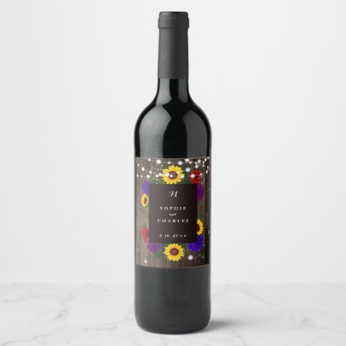 Rustic Sunflower  String Lights Wine Label