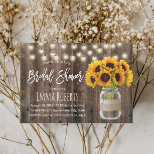 Rustic Sunflower String Lights Wood Bridal Shower Invitation