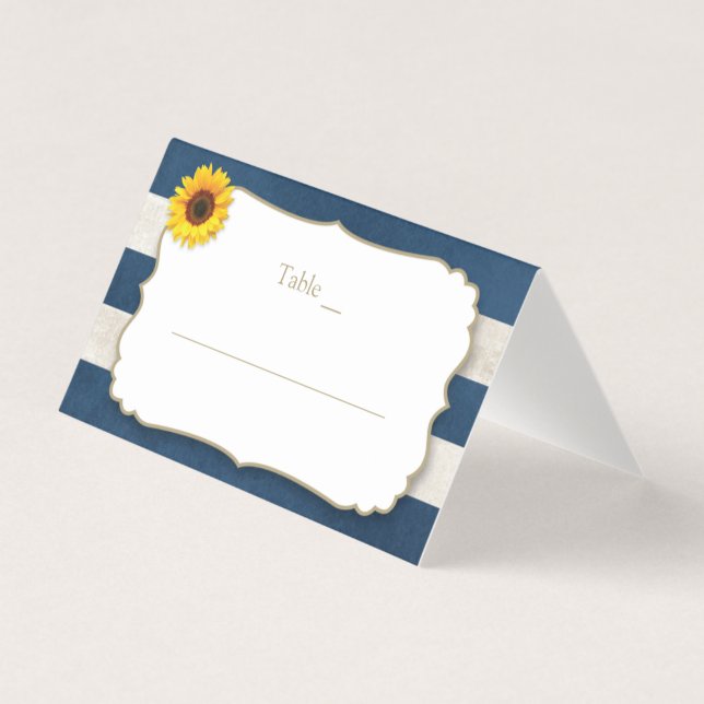 Rustic Sunflower Stripes Navy Blue Place Card (Front)