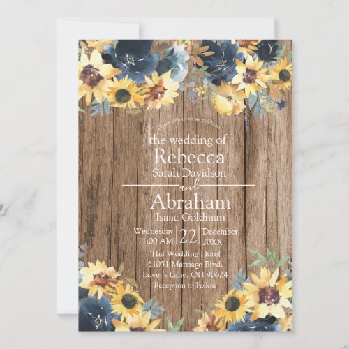 Rustic Sunflower Sunflowers Wood Country Wedding  Invitation