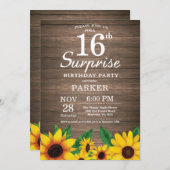 Rustic Sunflower Surprise 16th Birthday Invitation (Front/Back)