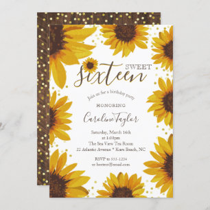 Rustic Sunflower Sweet 16 Birthday Invitation
