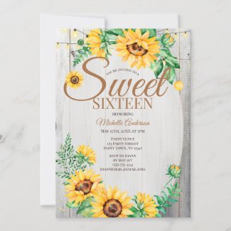 Rustic Sunflower Sweet Sixteen Invitation
