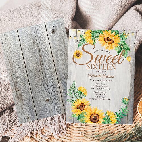 Rustic Sunflower Sweet Sixteen Invitation