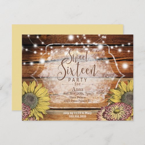 Rustic Sunflower Sweet Sixteen Party Invitation