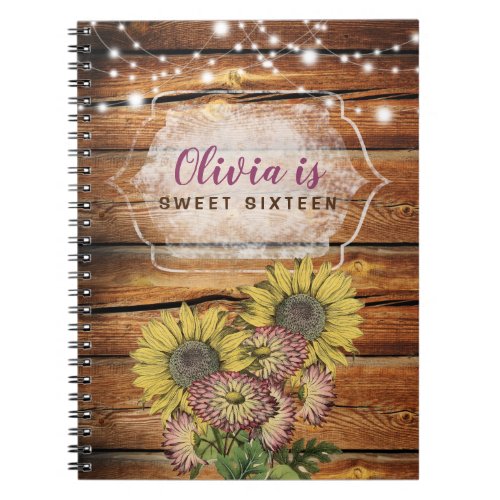 Rustic Sunflower Sweet Sixteen Personalized Notebook