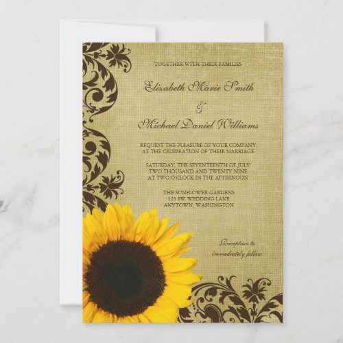 Rustic Sunflower Swirls Wedding Personalized Invites