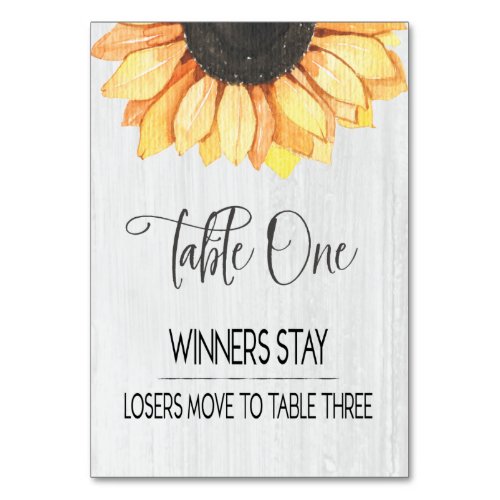 Rustic Sunflower Table One Bunco Table Number