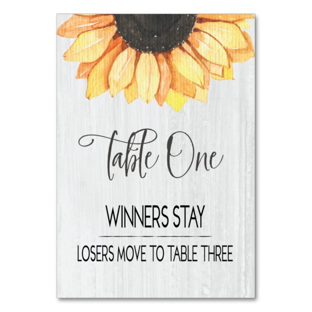 Rustic Sunflower Table One Bunco Table Number (Front)