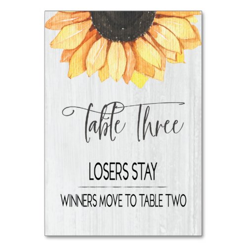 Rustic Sunflower Table Three Bunco Table Number