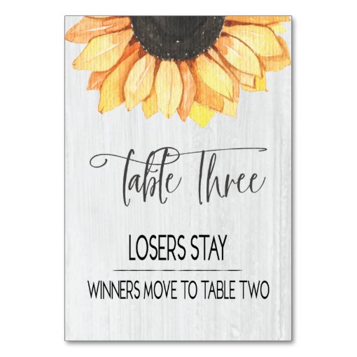 Rustic Sunflower Table Three Bunco Table Number | Zazzle