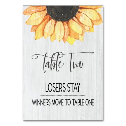 Rustic Sunflower Table Two Bunco Table Number