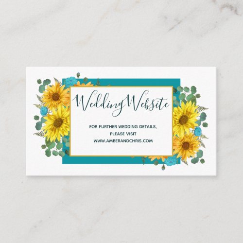 Rustic Sunflower Teal Blue Roses Wedding Website Enclosure Card