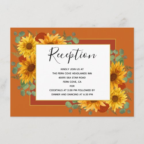 Rustic Sunflower Terracotta Rose Wedding Reception Enclosure Card